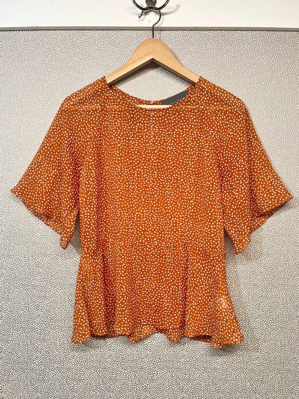 M Sunday in Brooklyn Anthropology Women’s Orange Dotted Peplum Top